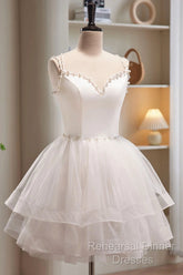 Short White Tulle Semi Formal Prom Dresses, Short White Tulle Homecoming Graduation Dresses